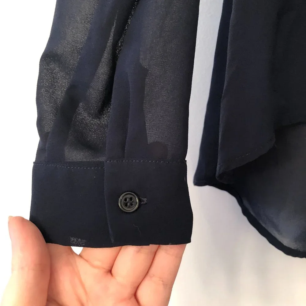 Forever 21 Dark Navy Sheer Sequin Collar Blouse | S - Picture 7 of 11